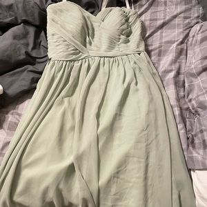 Strapless dusty sage green prom/bridesmaid dress